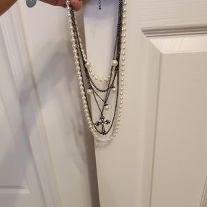 Lane Bryant Black and White Multi-Strand Necklace